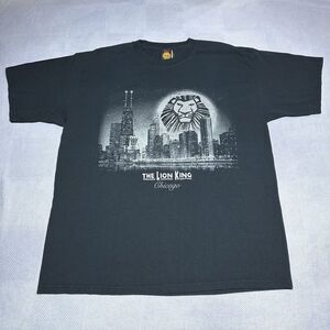 Vintage 2000s The Lion King Broadway Musical Chicago Skyline Black T-Shirt Sz XL